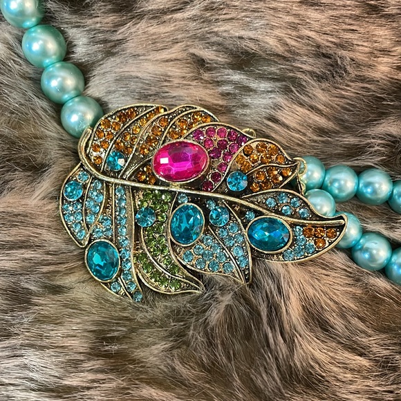 NEW statement necklace Turquoise pearl beads Multicolored FOCAL piece & earrings - Picture 5 of 11